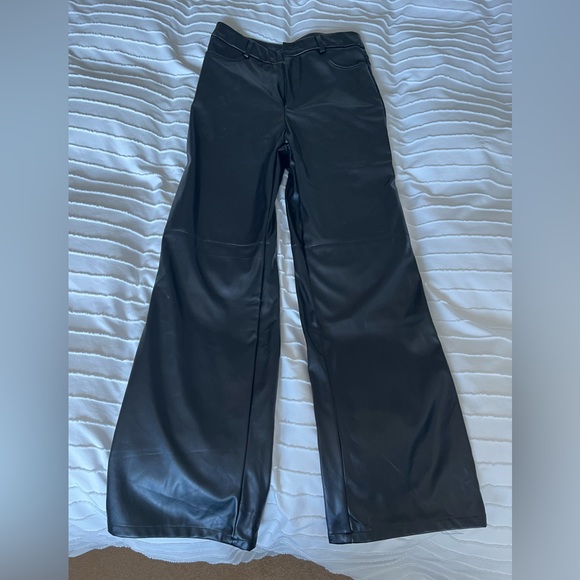 Wide Leg Leather Pants - Picture 1 of 2